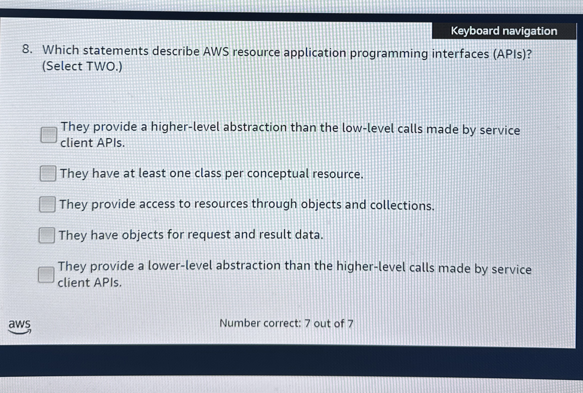 Keyboard navigation 8 . Which statements describe