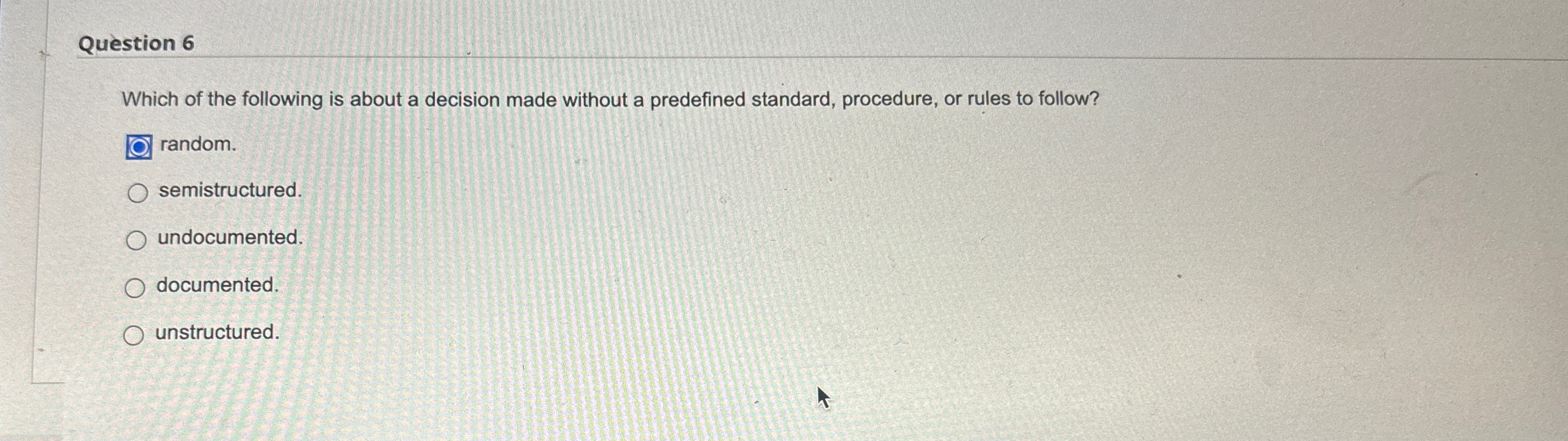 Question 6 Which of the following is about a