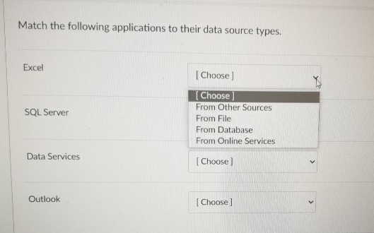 Match the following applications to their data