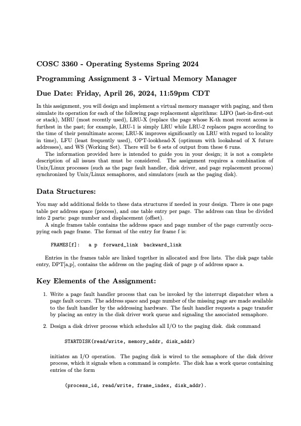 Programming Assignment 3 - Virtual Memory Manager