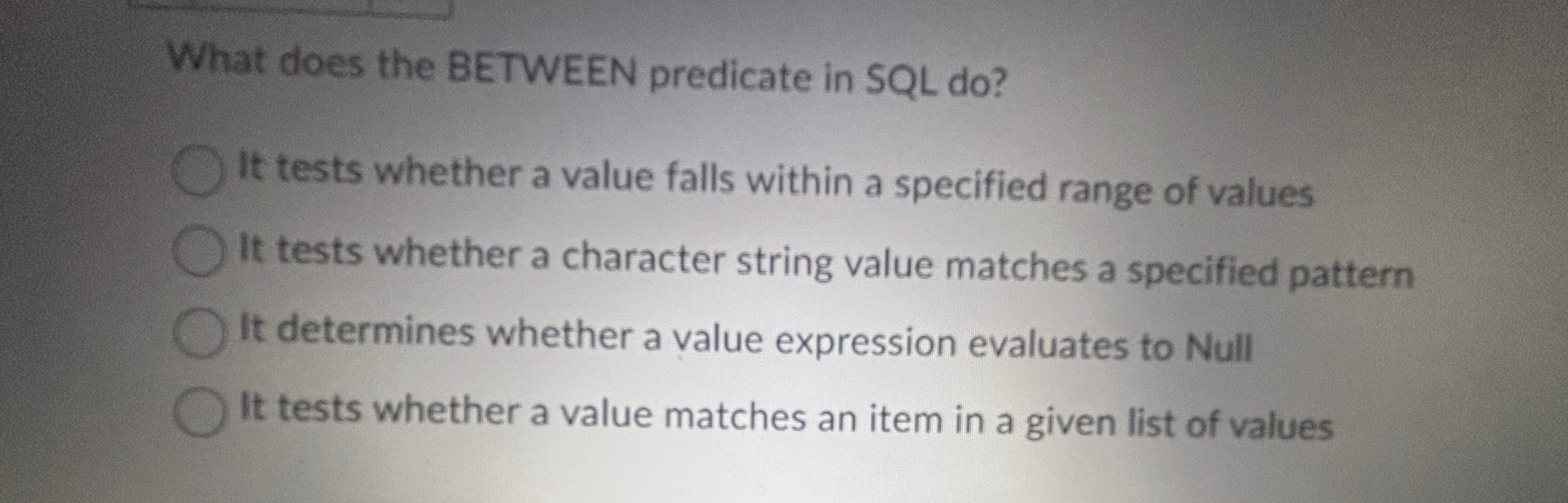 What does the BETWEEN predicate in SQL do ? It
