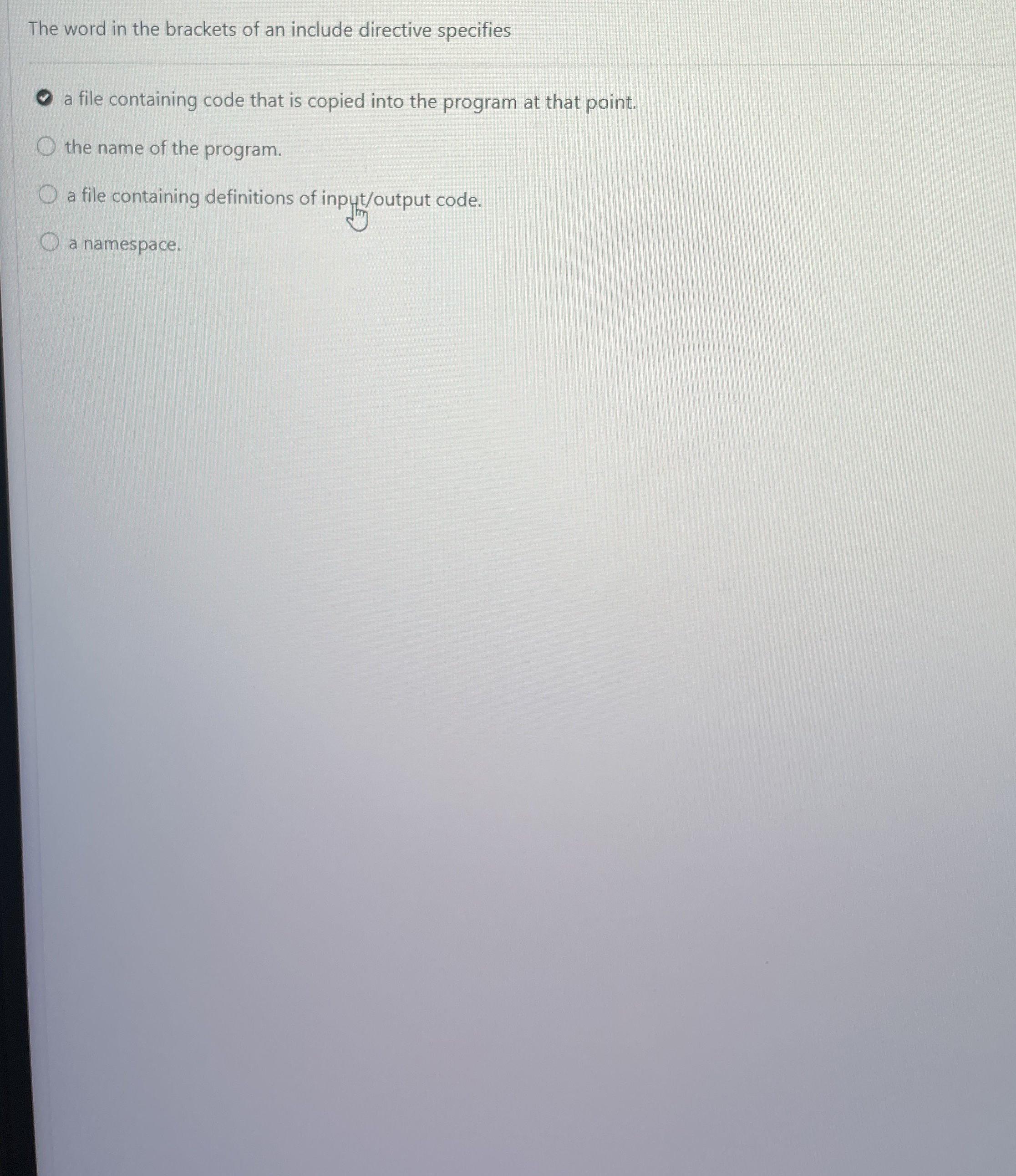 The word in the brackets of an include directive
