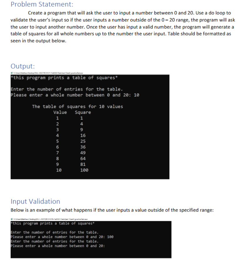 Problem Statement: Create a program that will ask