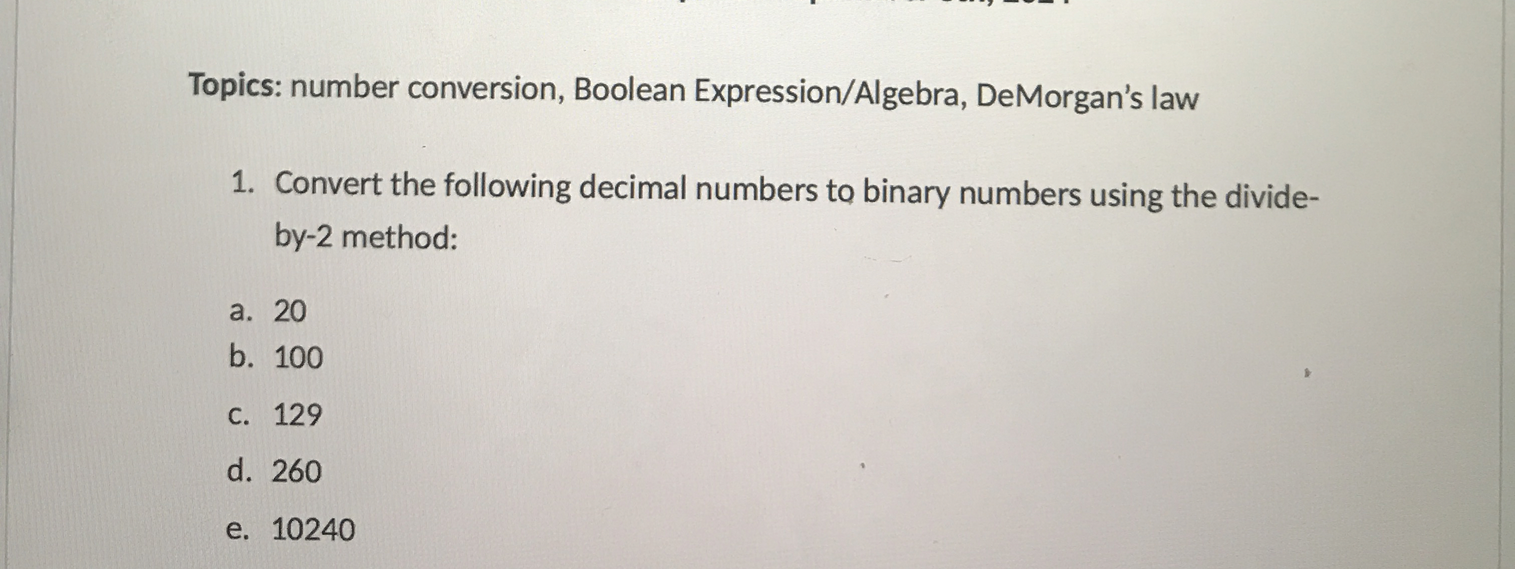 Topics: number conversion, Boolean Expression /