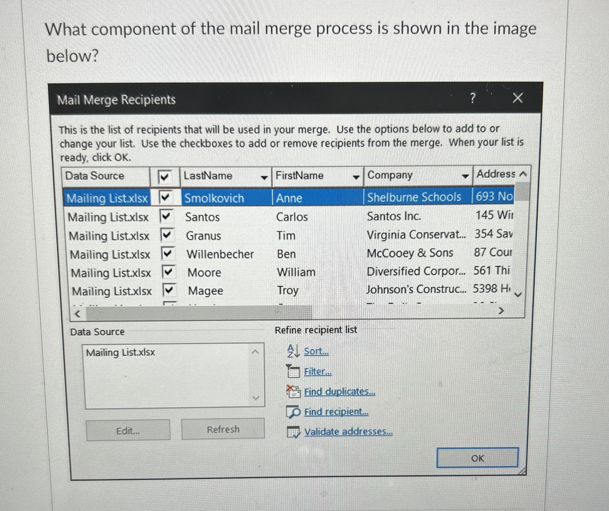 What component of the mail merge process is shown
