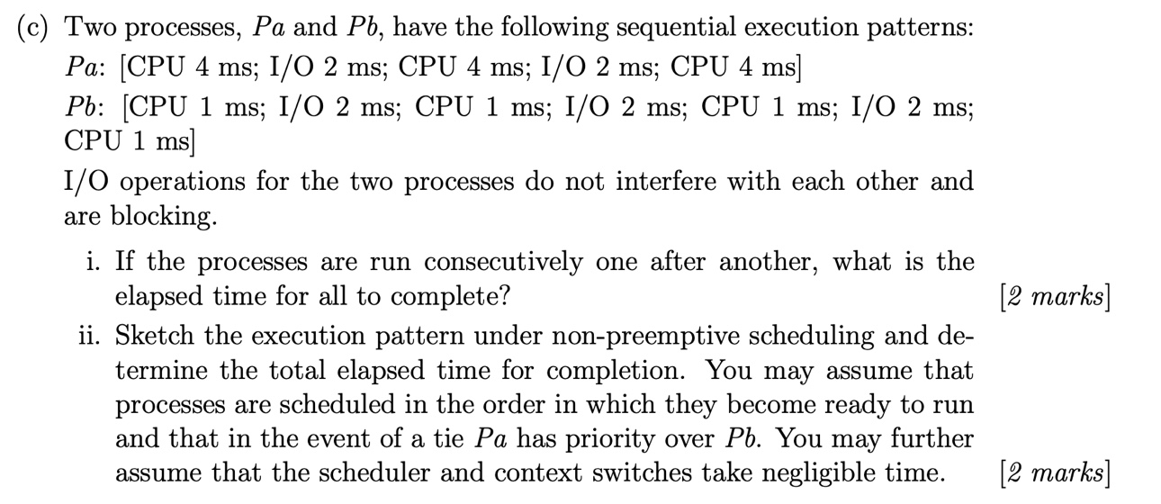 ( c ) Two processes, P a and P b , have the
