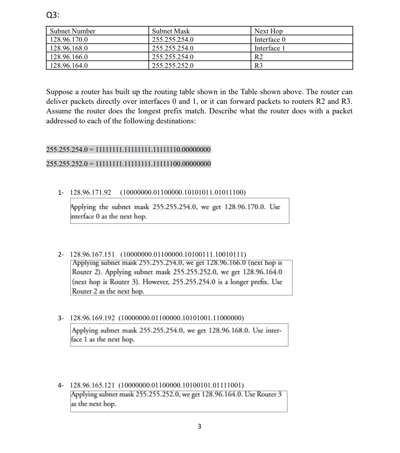 Q 3 : \ table [ [ Subnet Number,Subnet Mask,Next