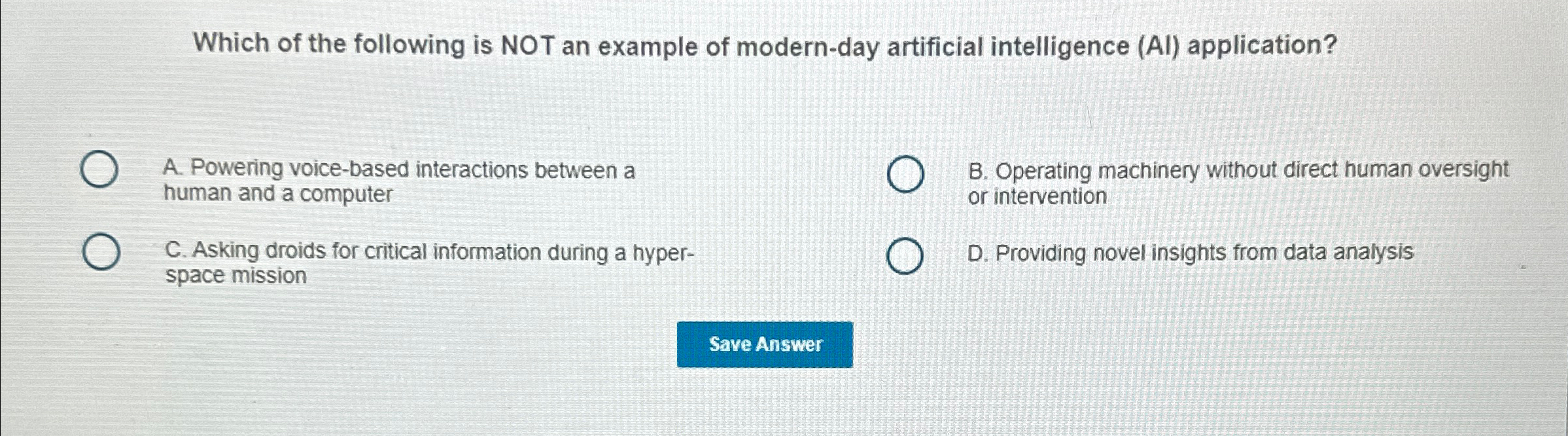 Which of the following is NOT an example of