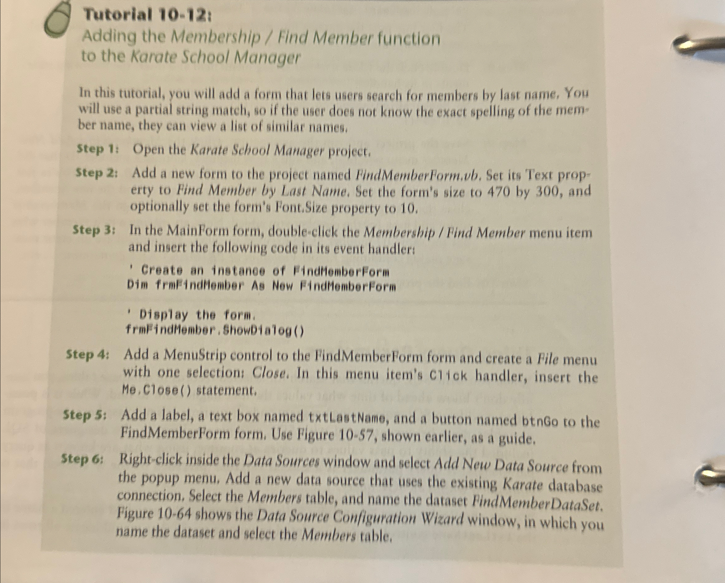 Tutorial 1 0 - 1 2 i Adding the Membership / Find