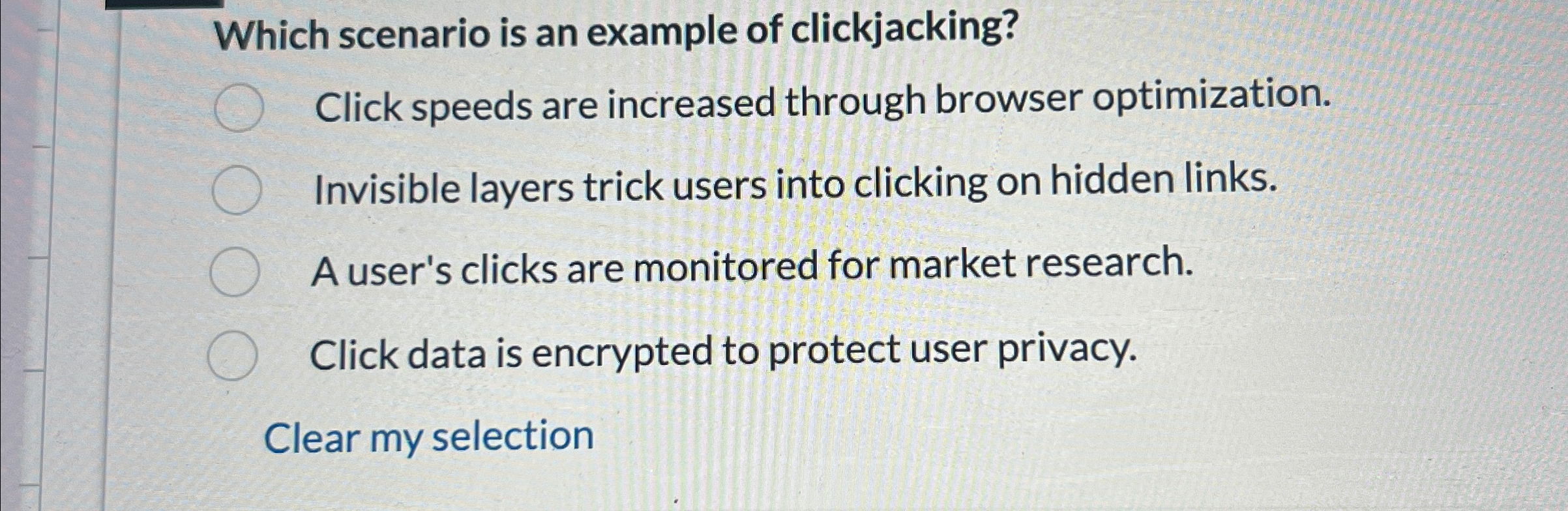 Which scenario is an example of clickjacking?