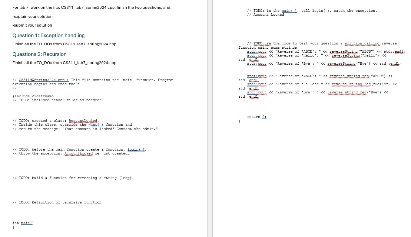 For lab 7 , work on the file: CS 3 1 1 _ lab 7 _