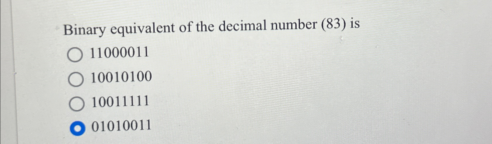 Binary equivalent of the decimal number ( 8 3 )