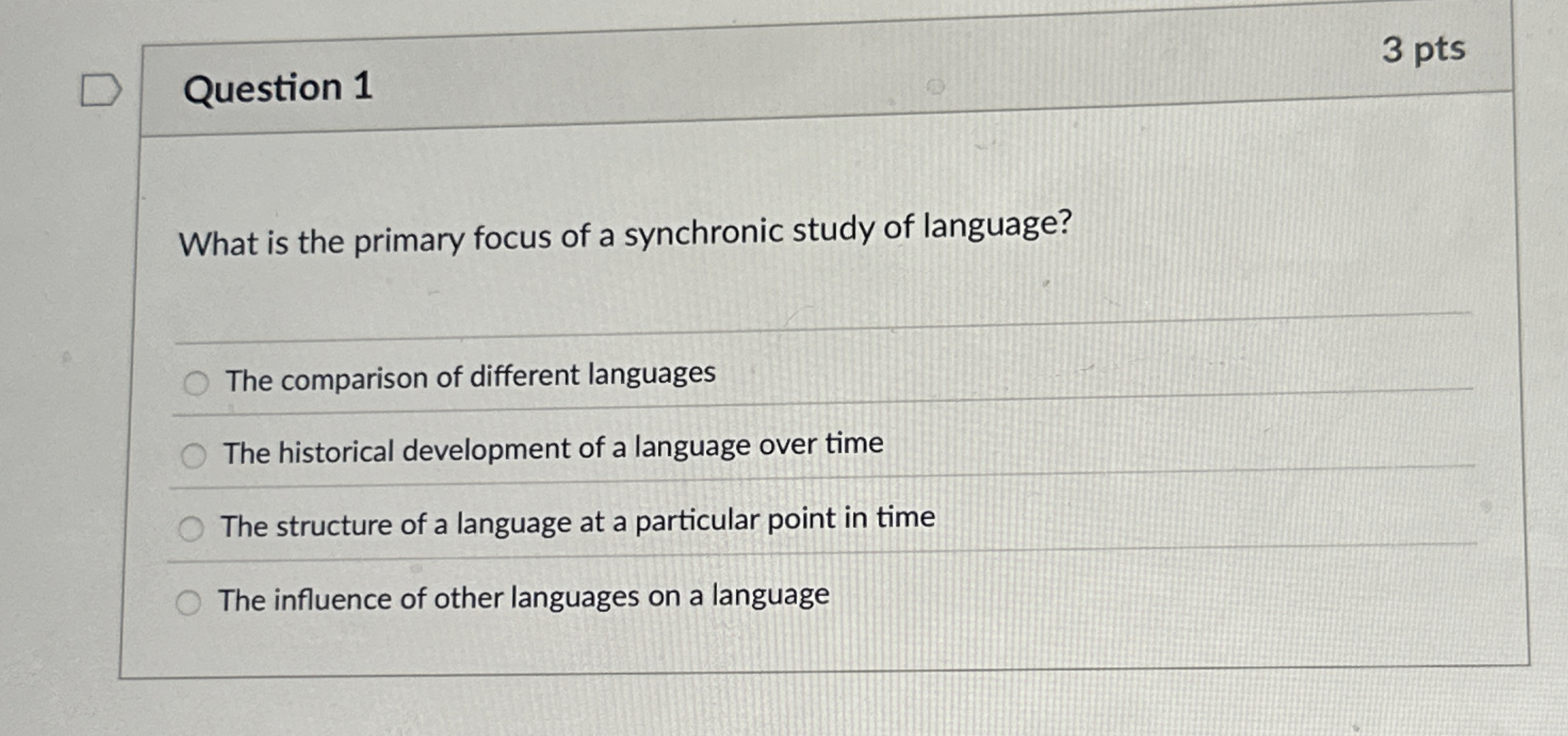 3 ptsQuestion 1 What is the primary focus of a