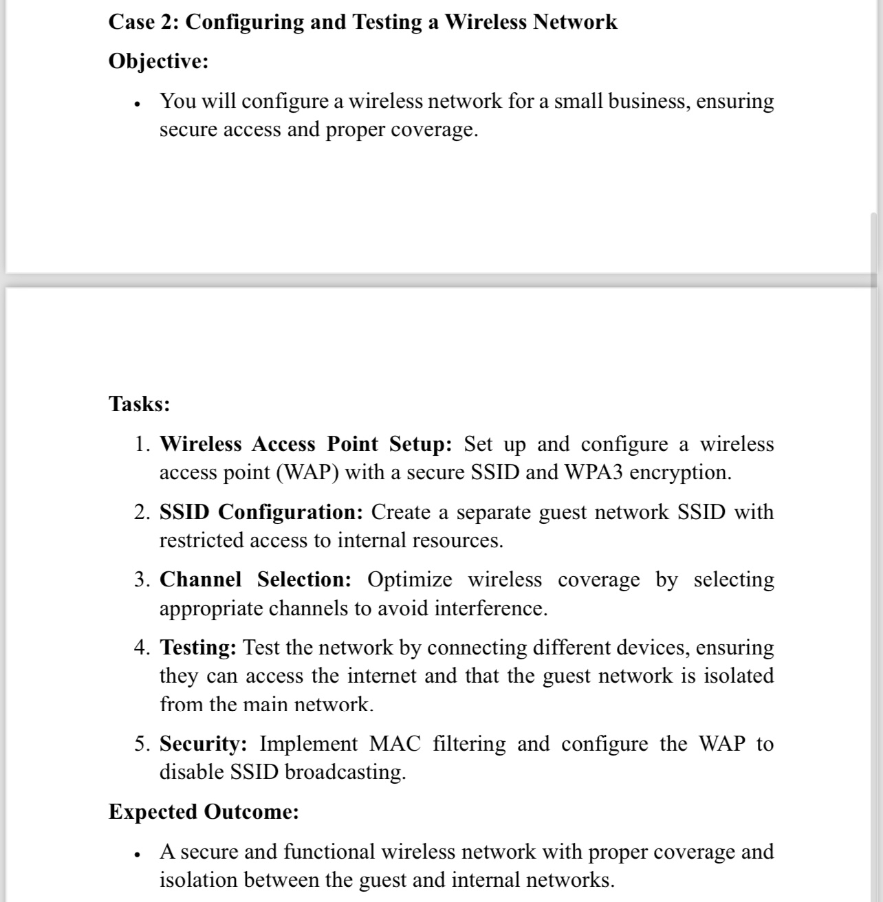 Case 2 : Configuring and Testing a Wireless