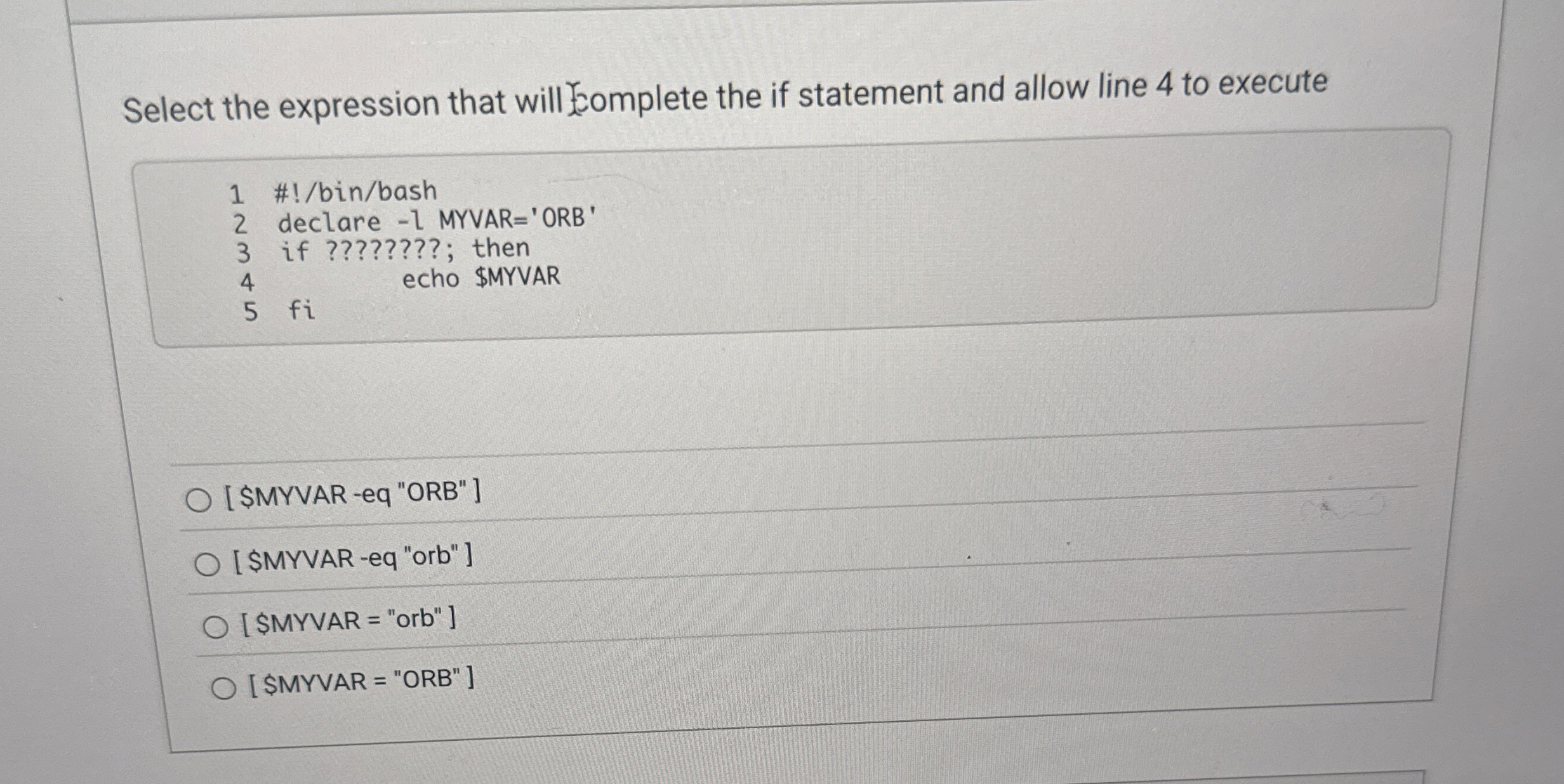 Select the expression that will Komplete the if