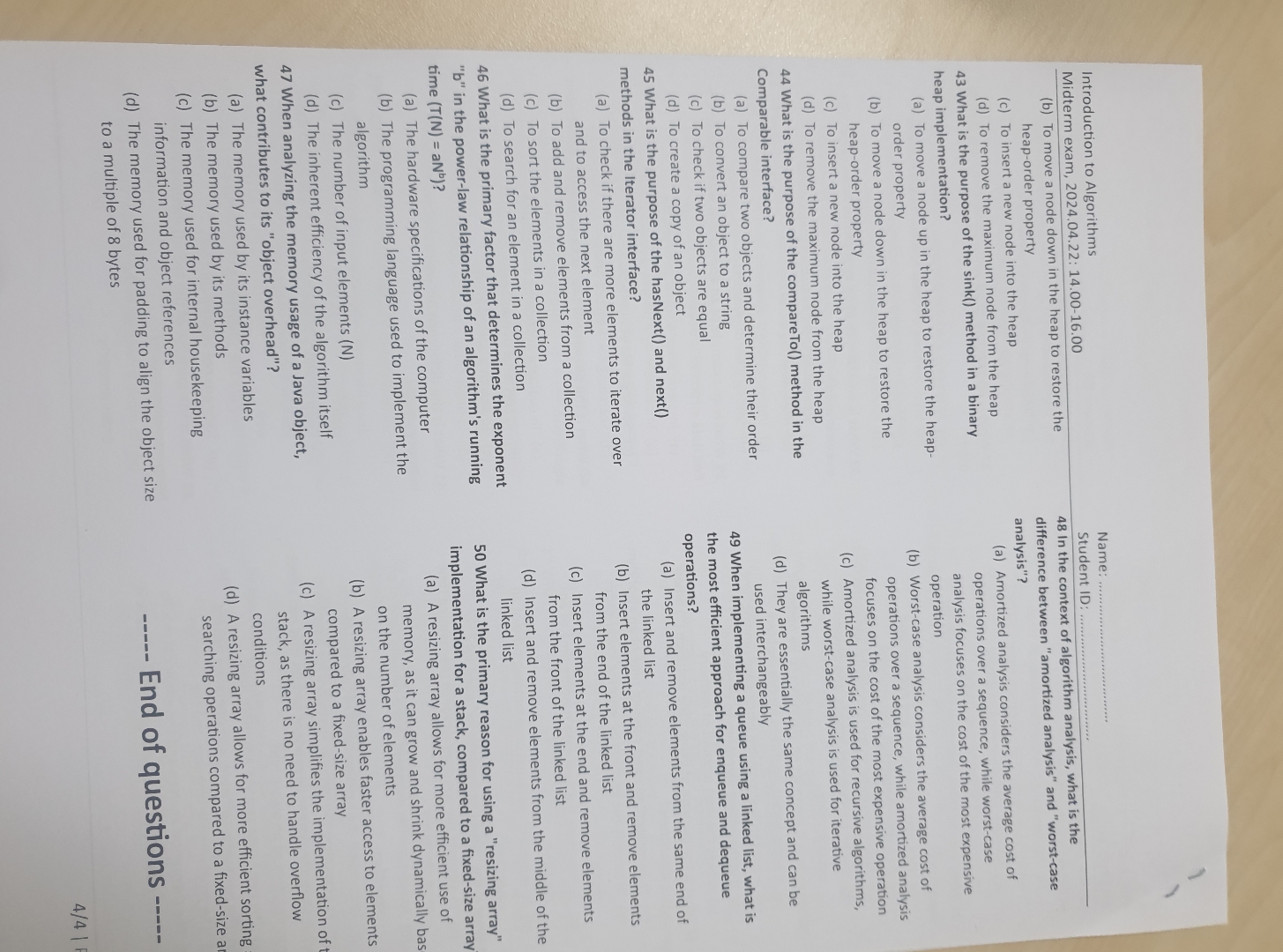 Introduction to Algorithms Midterm exam, 2 0 2 4