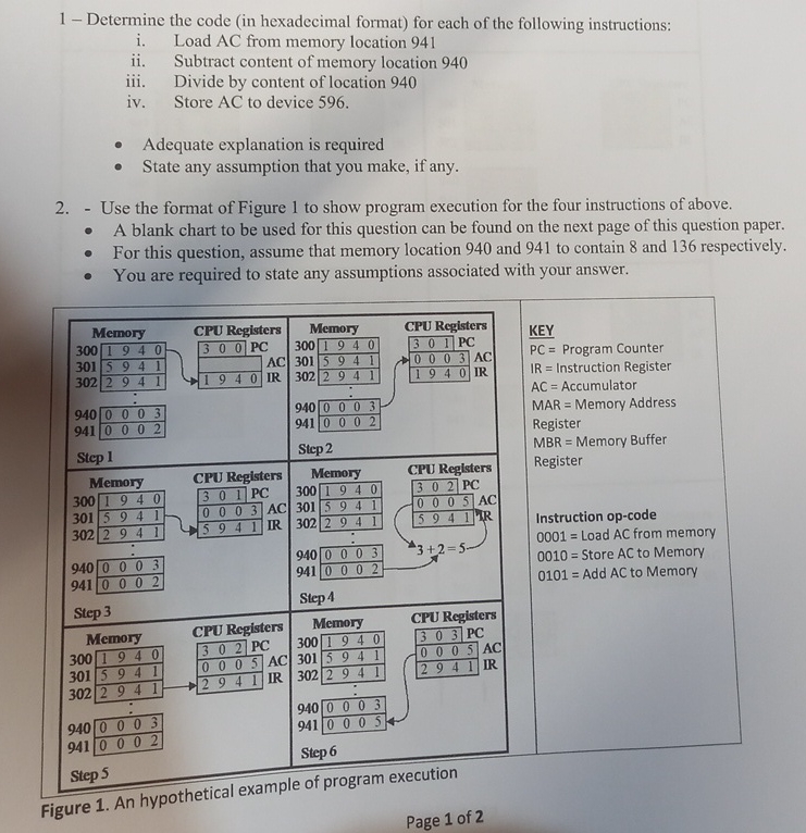 1 - Determine the code ( in hexadecimal format )