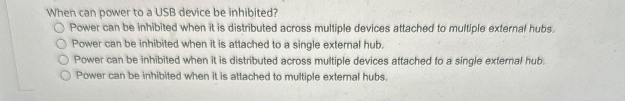 When can power to a USB device be inhibited?