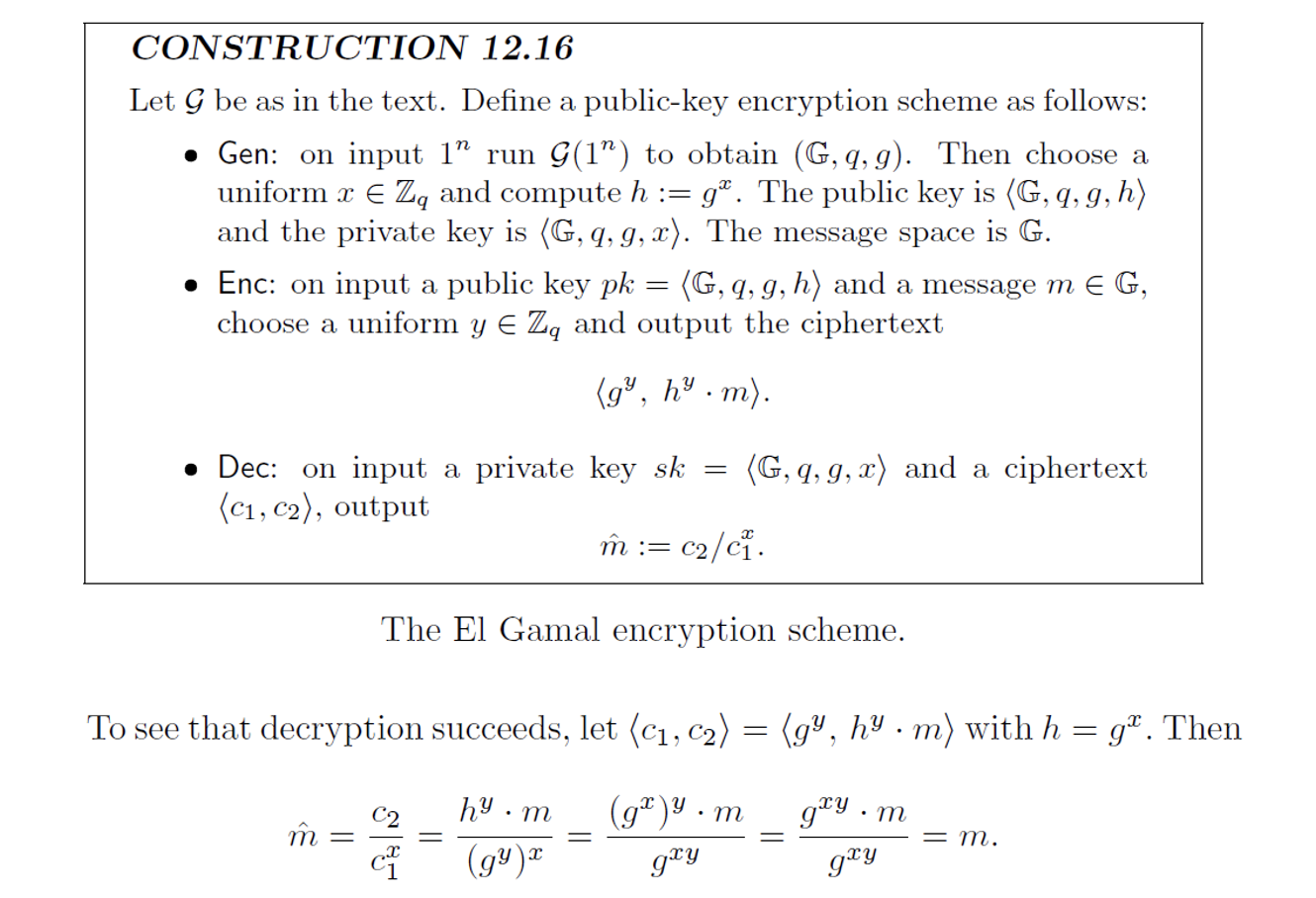 Consider the El Gamal Public Key Encryption