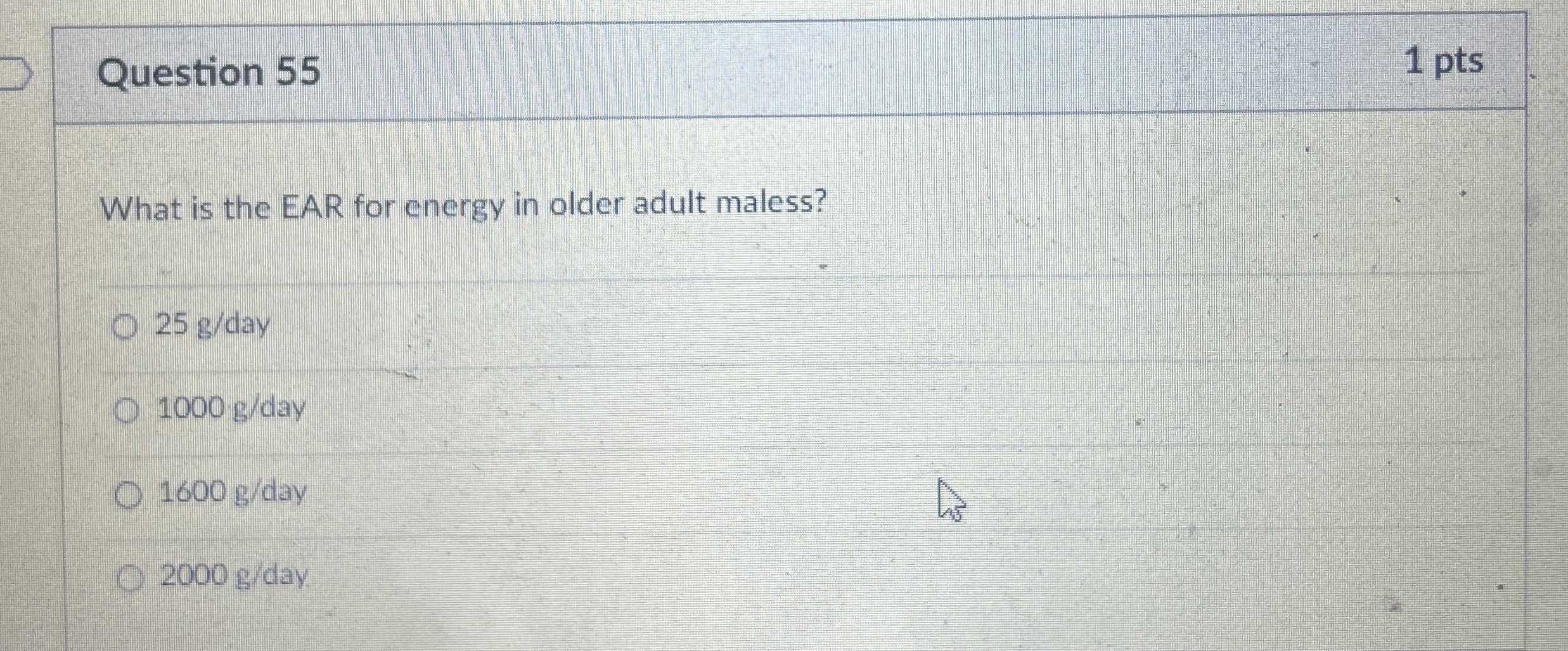 Question 5 5 1 pts What is the EAR for energy in