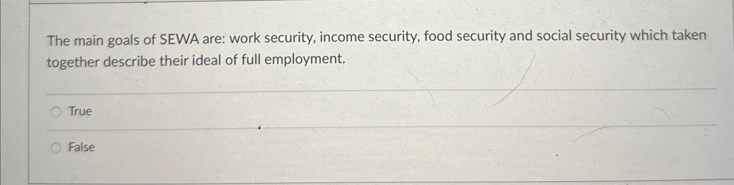 The main goals of SEWA are: work security, income