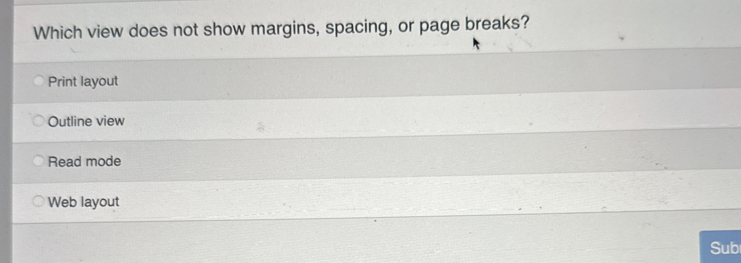 Which view does not show margins, spacing, or