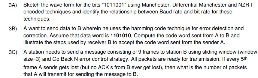 3 A ) Sketch the wave form for the bits " 1 0 1 1