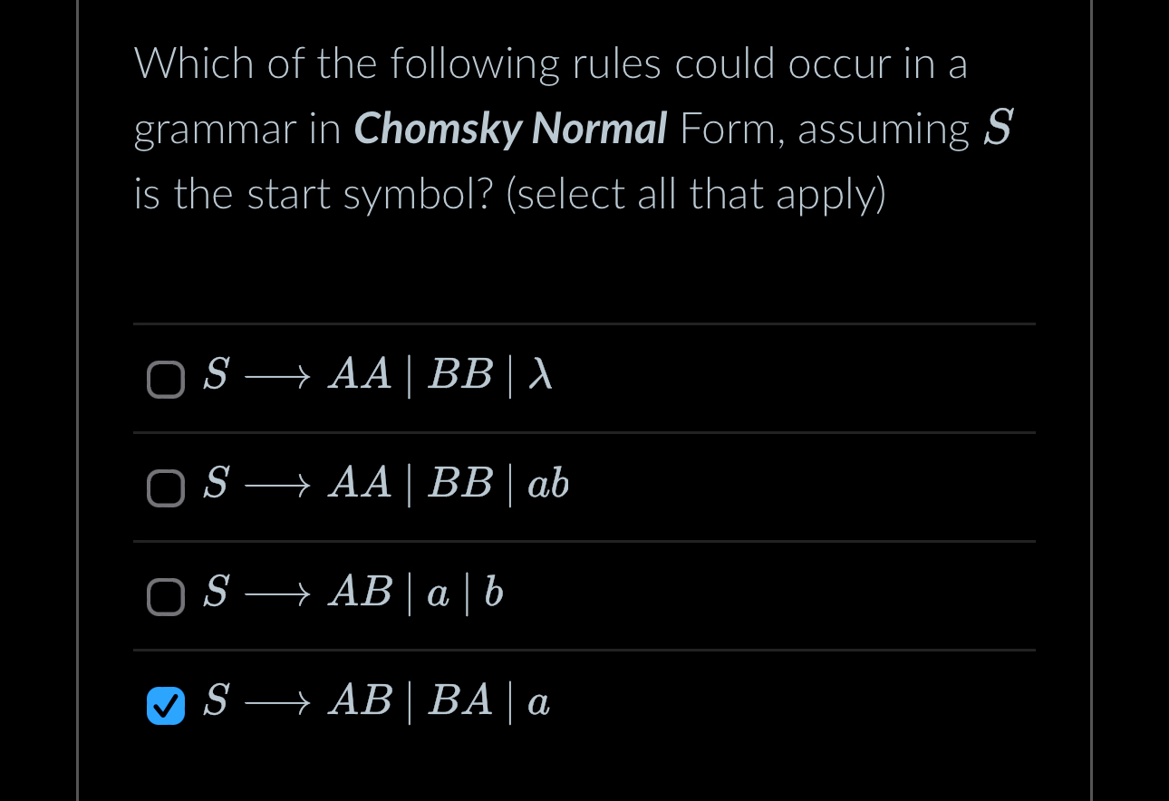 Which of the following rules could occur in a