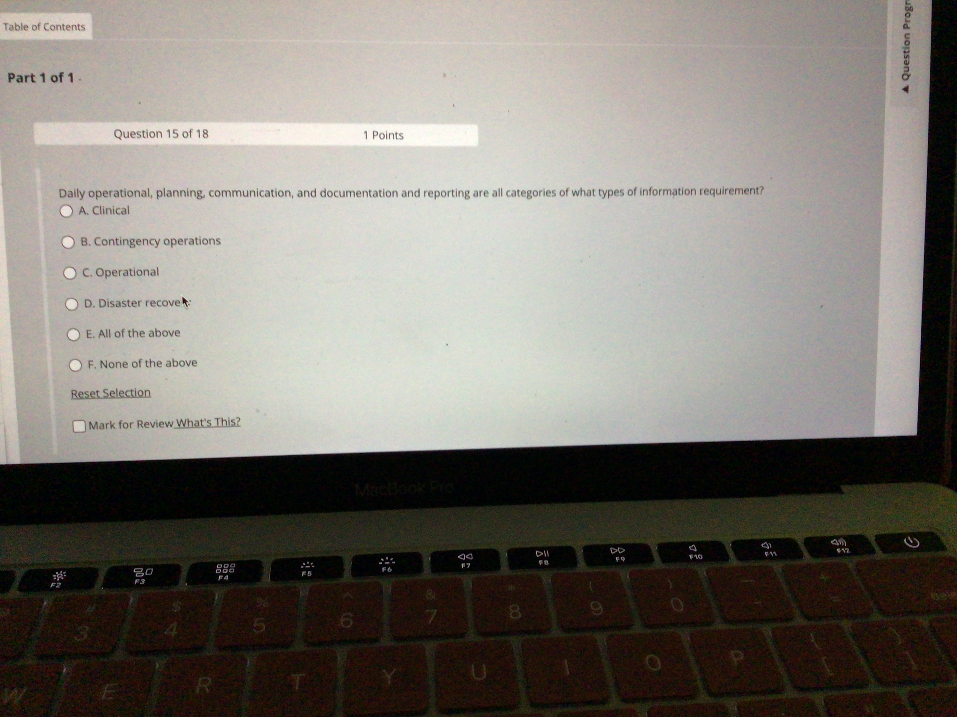 Table of Contents Part 1 of 1 . Question 1 5 of 1