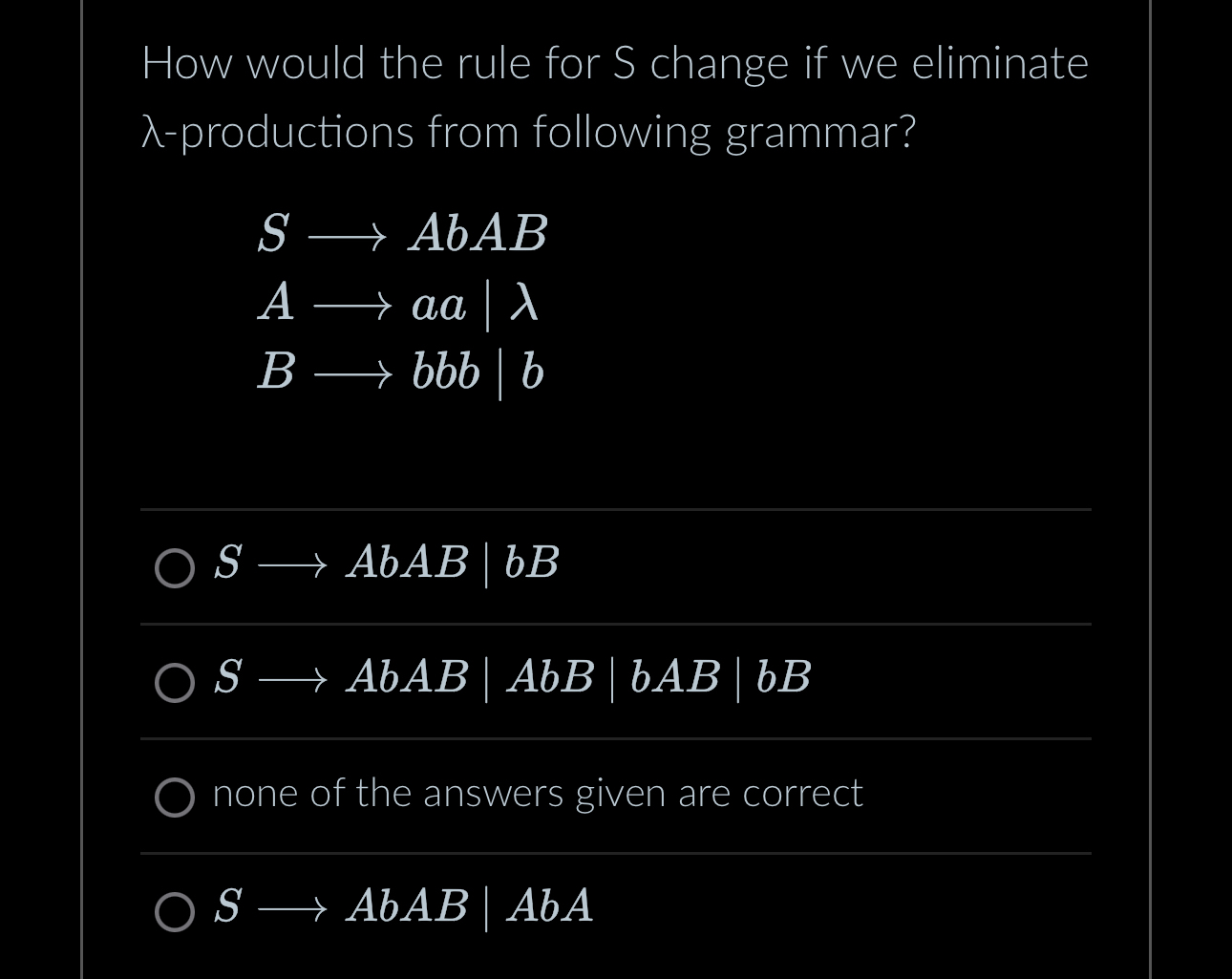 How would the rule for S change if we eliminate -