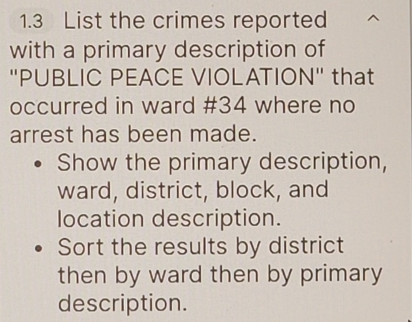 1 . 3 List the crimes reported with a primary