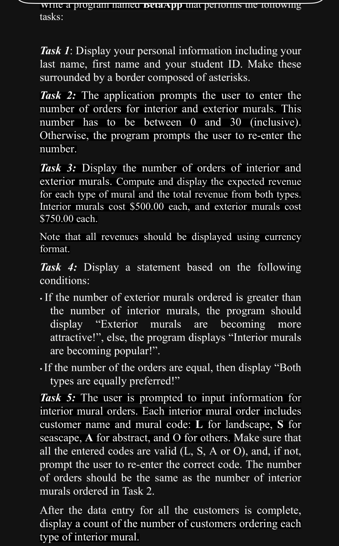 Using C# concept, white a programi named detatapp