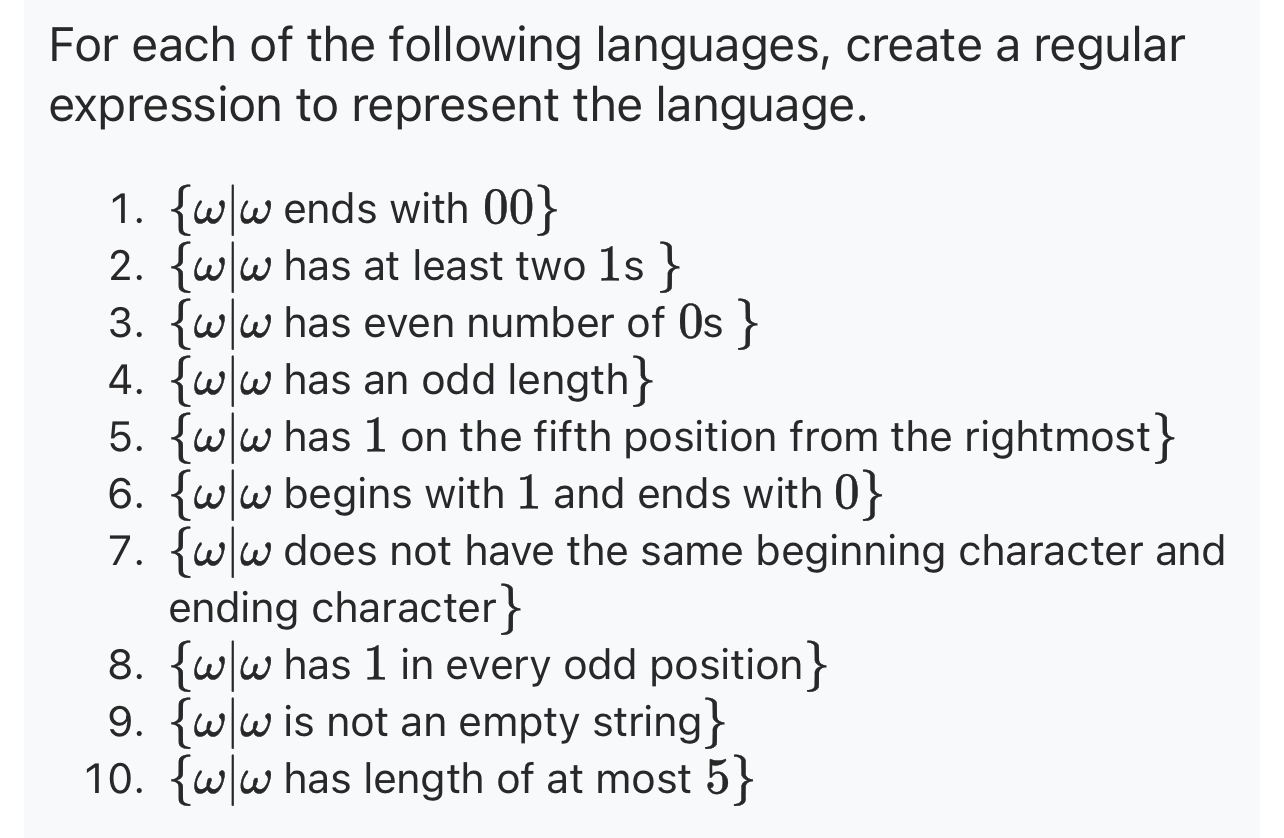 Automata Theory For each of the following