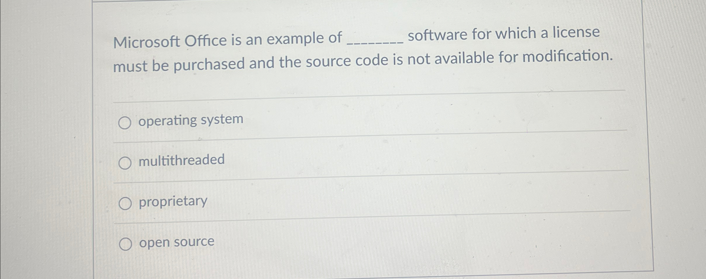 Microsoft Office is an example of q , software