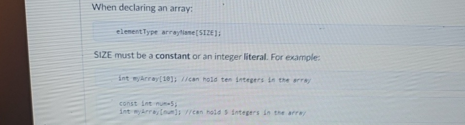 When declaring an array: elementType arrayNlame [
