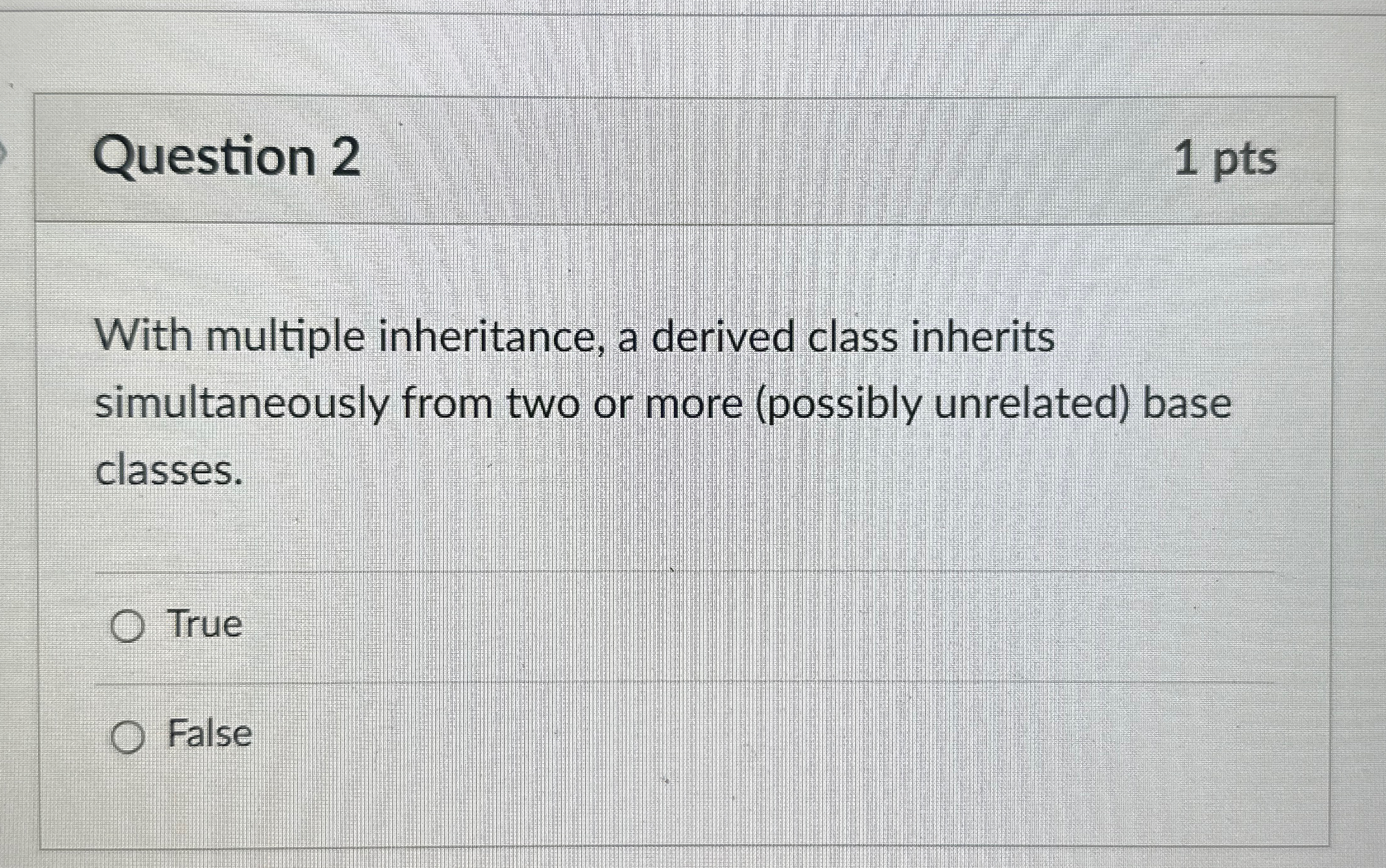 Question 2 1 p t s With multiple inheritance, a