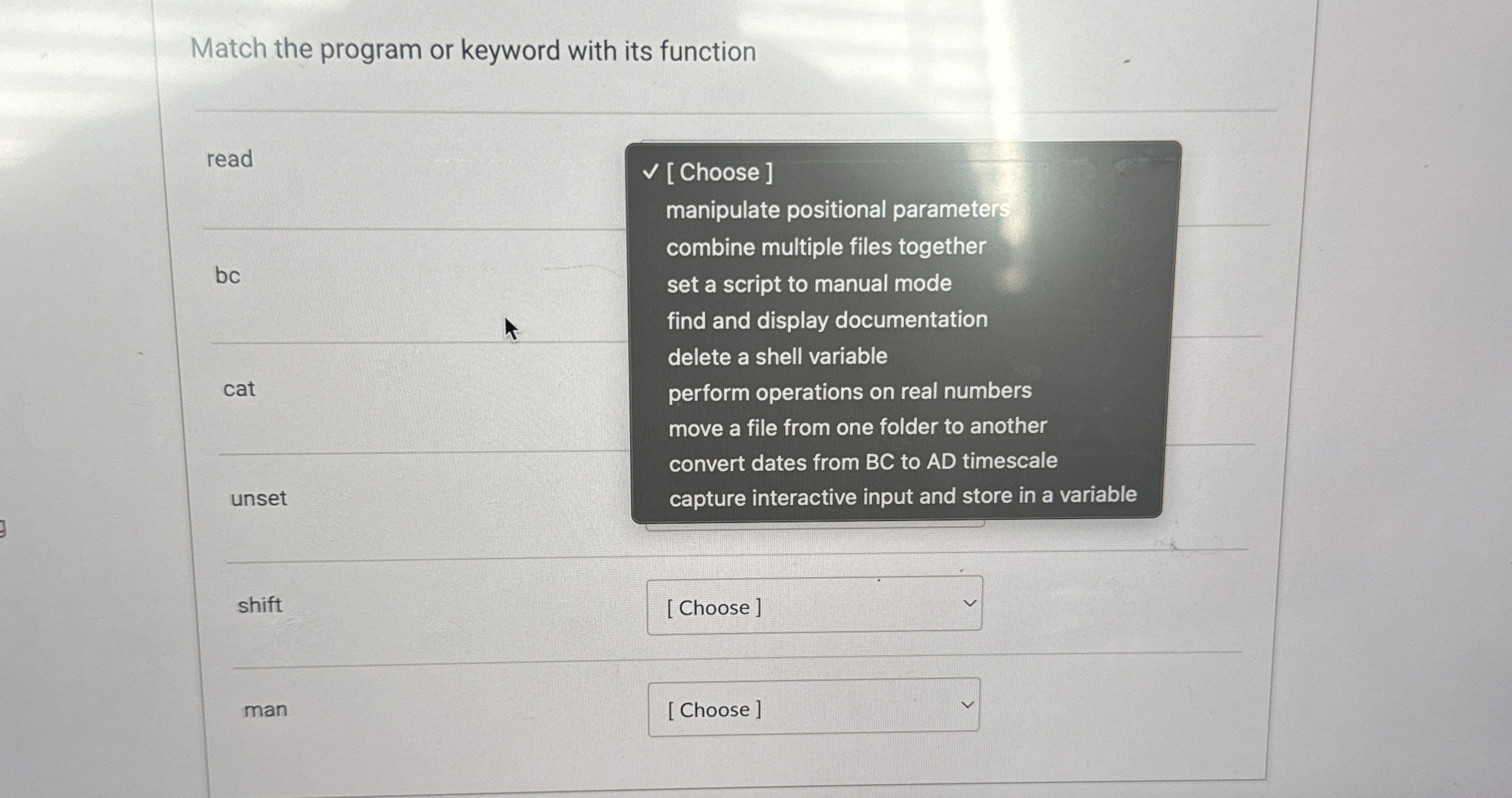 Match the program or keyword with its function