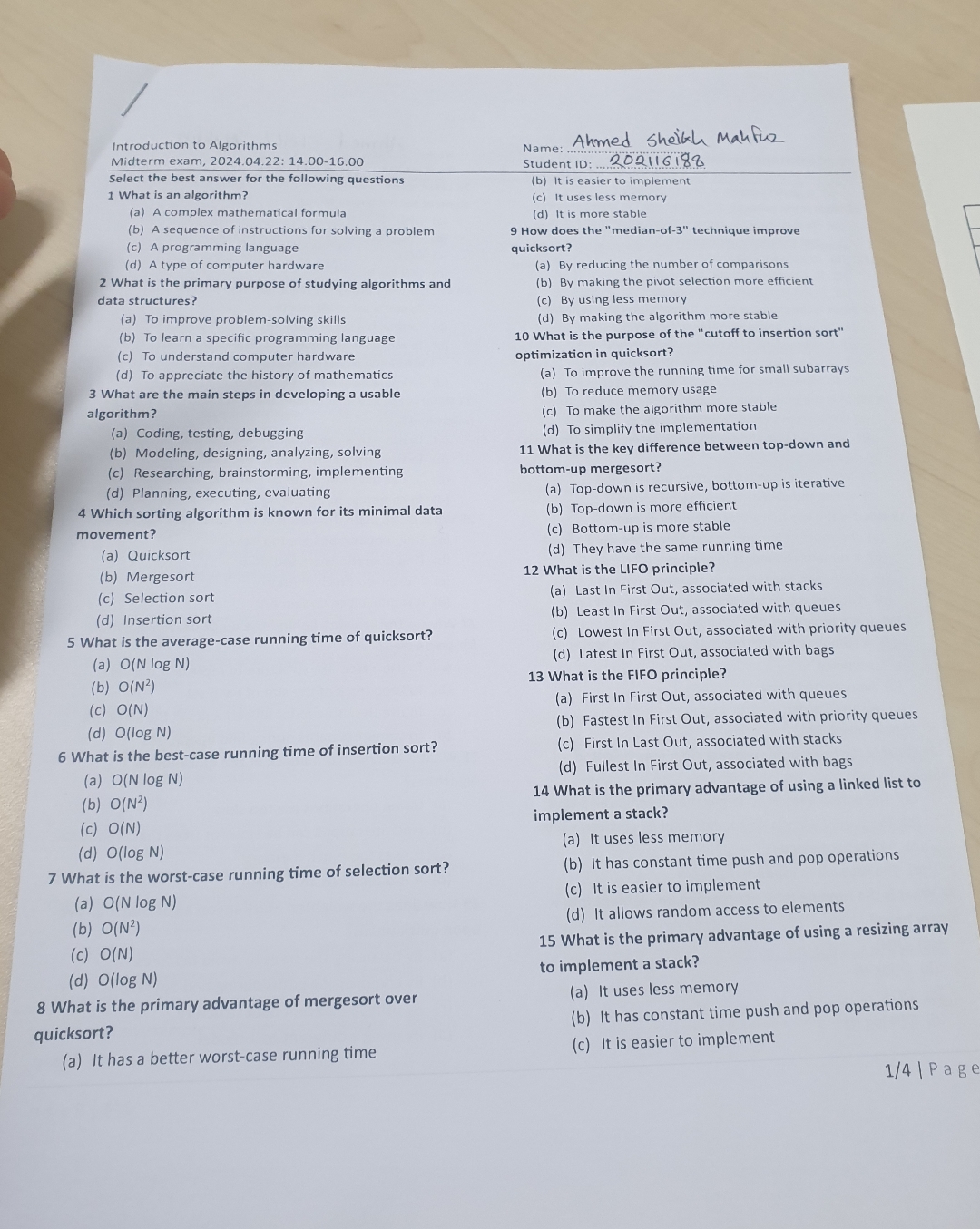 Introducthon to Agorithms Name: kmed 6 helk \