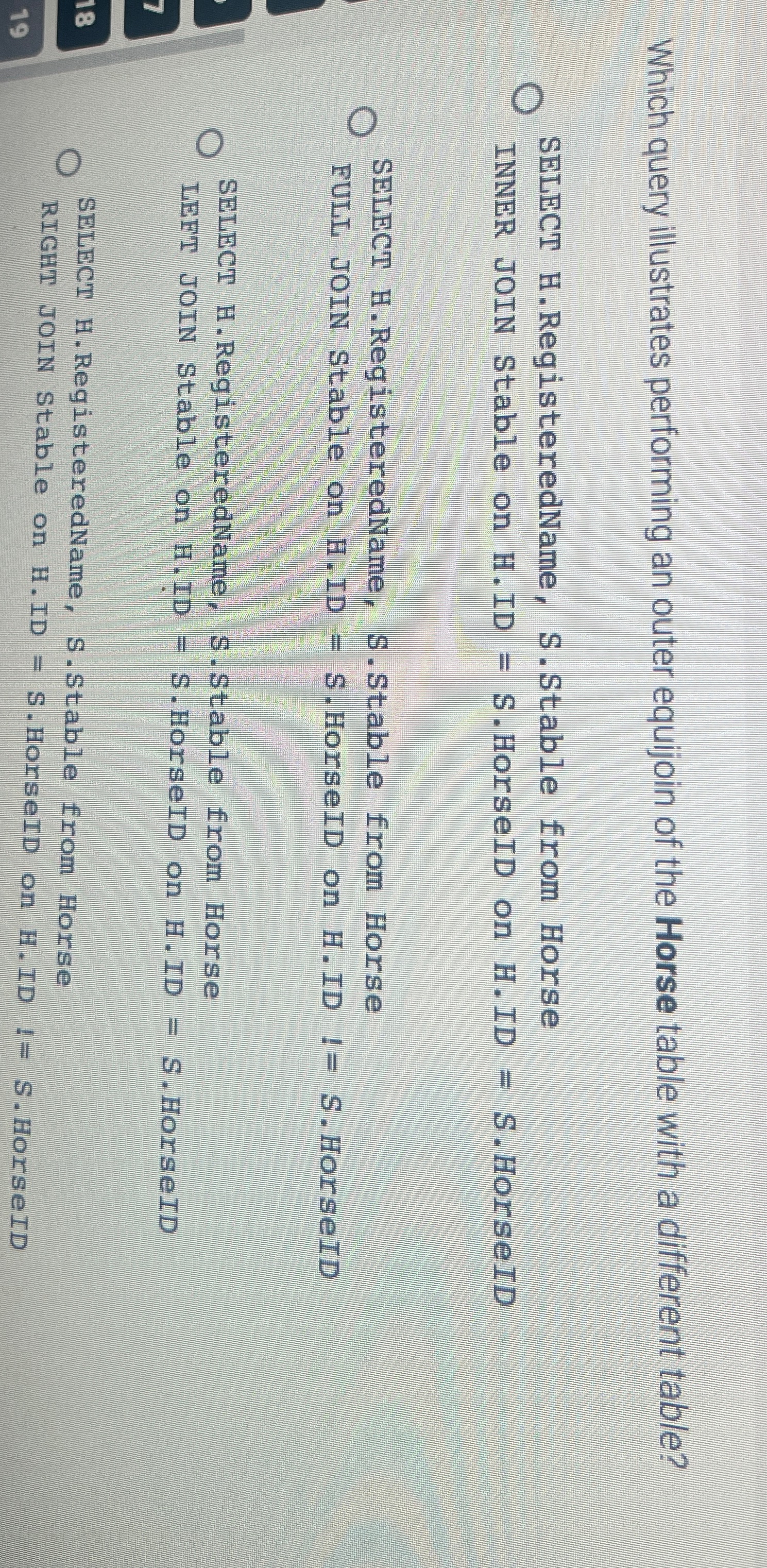 Which query illustrates performing an outer