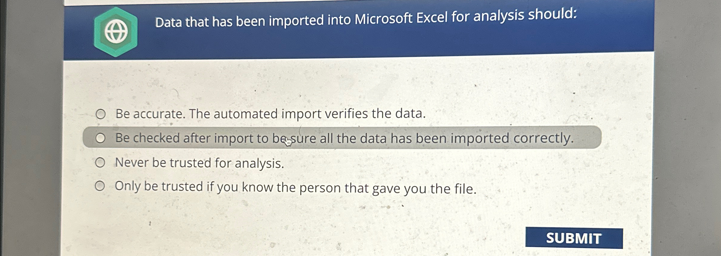 Data that has been imported into Microsoft Excel