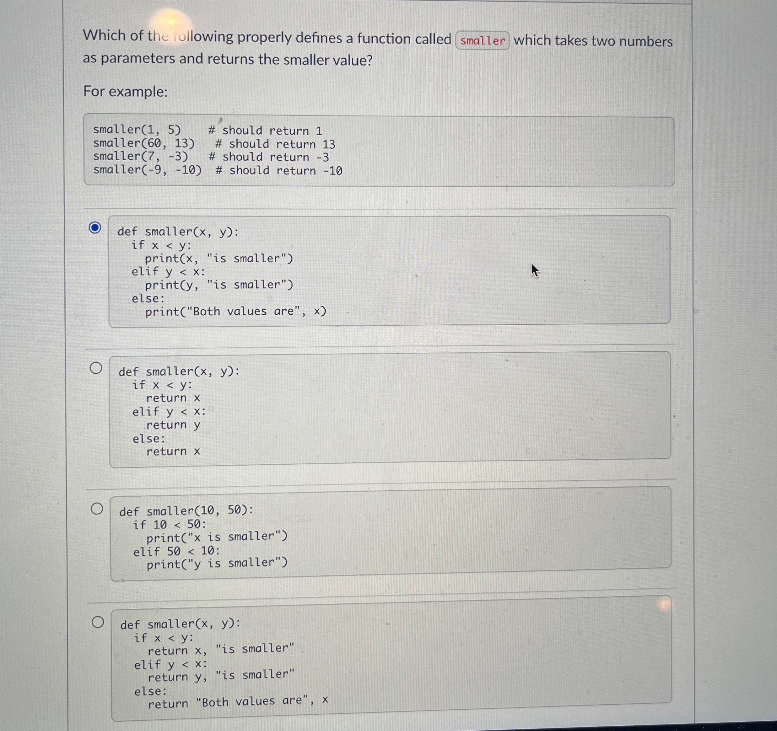 Which of the ollowing properly defines a function