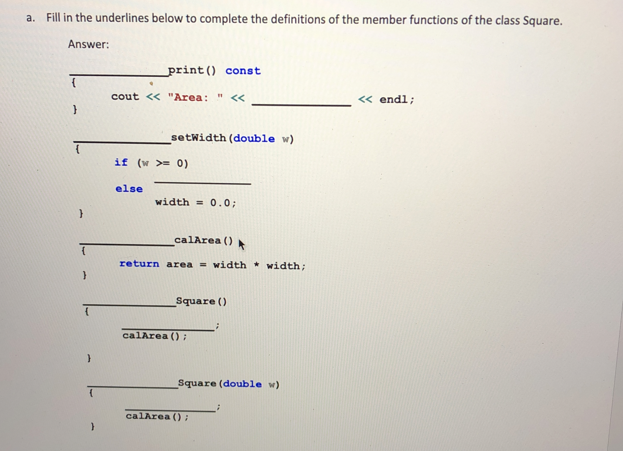 a . Fill in the underlines below to complete the