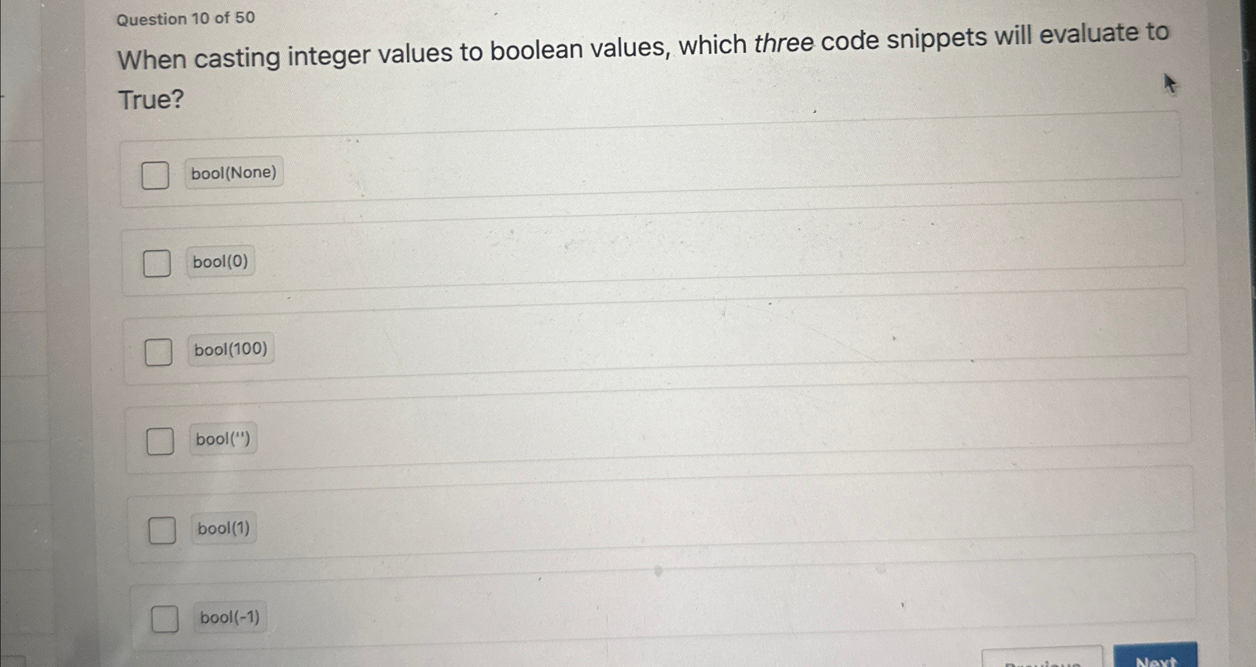 Question 1 0 of 5 0 When casting integer values