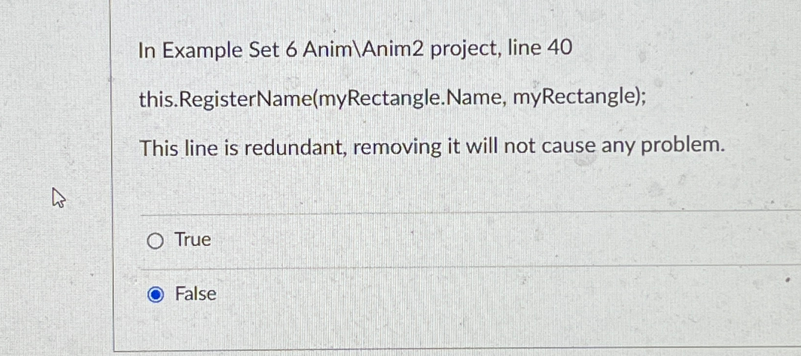 In Example Set 6 Anim ? ? ? Anim 2 project, line