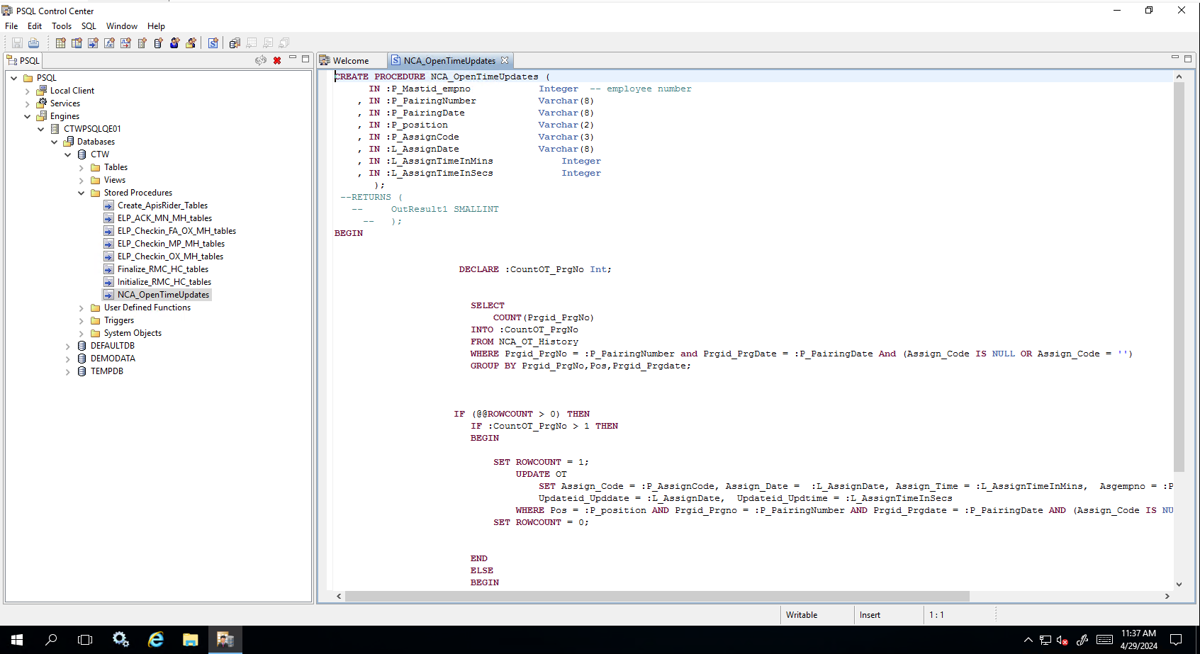 DECLARE @RunStoredProcSQL VARCHAR ( 1 0 0 0 ) ;