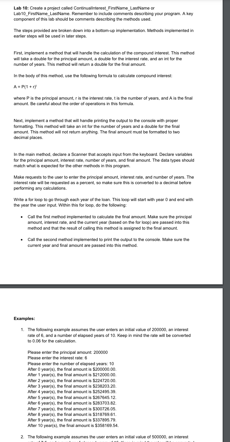 java program Lab 1 0 : Create a project called