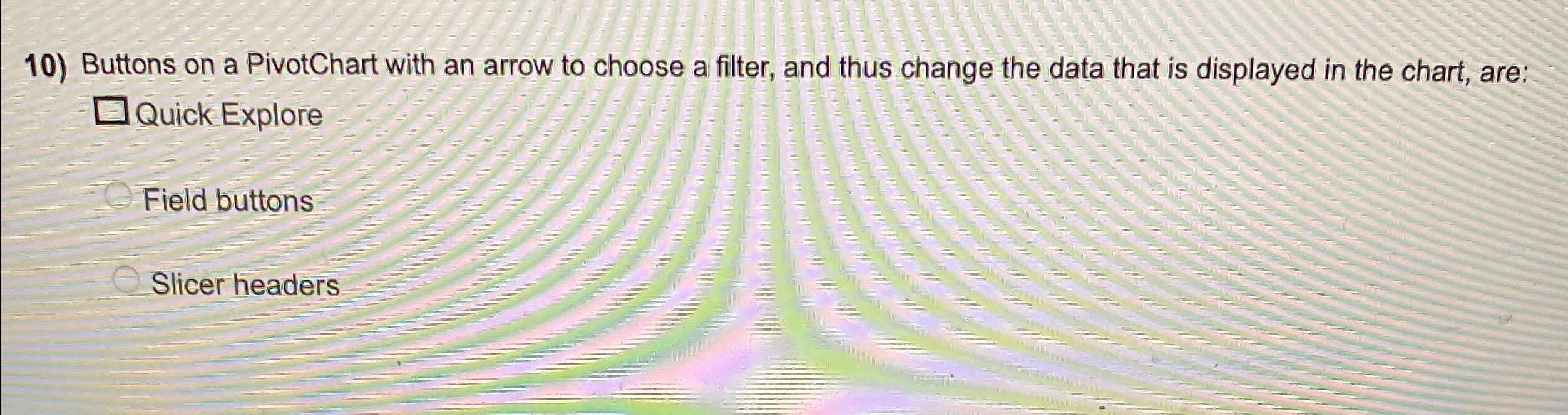 Buttons on a PivotChart with an arrow to choose a