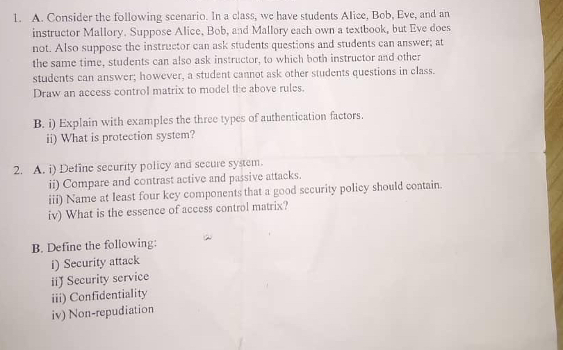 A . Consider the following scenario. In a class,