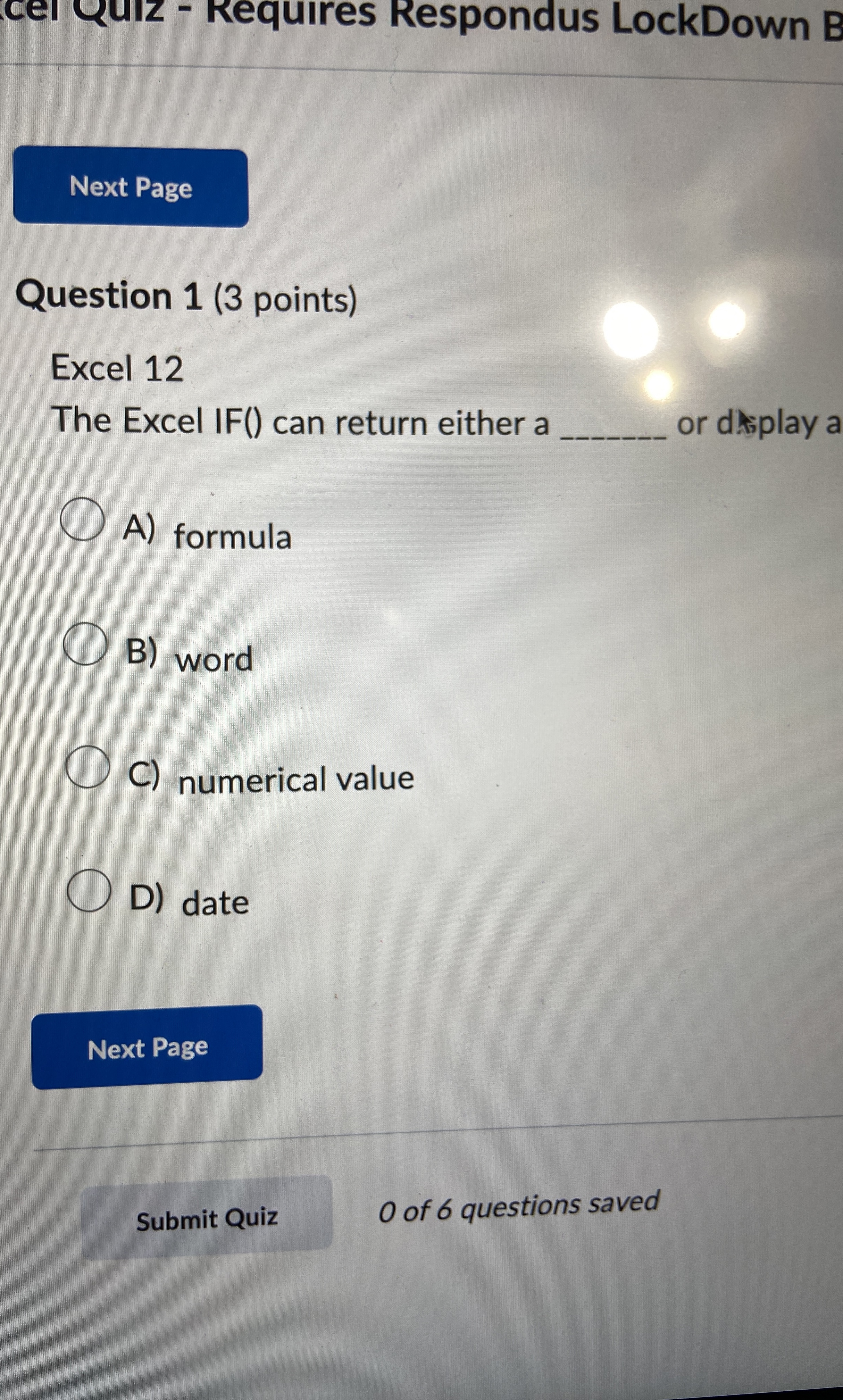 Question 1 ( 3 points ) Excel 1 2 The Excel IF (