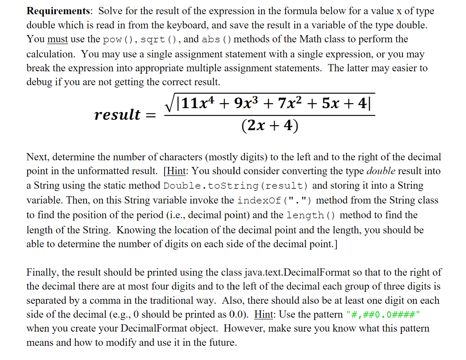 Requirements: Solve for the result of the